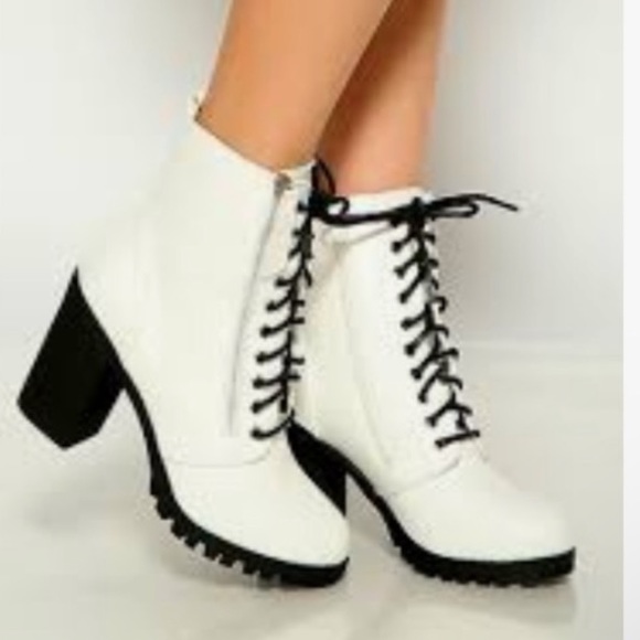 Shoes - White Booties Chunky Heel 5.5